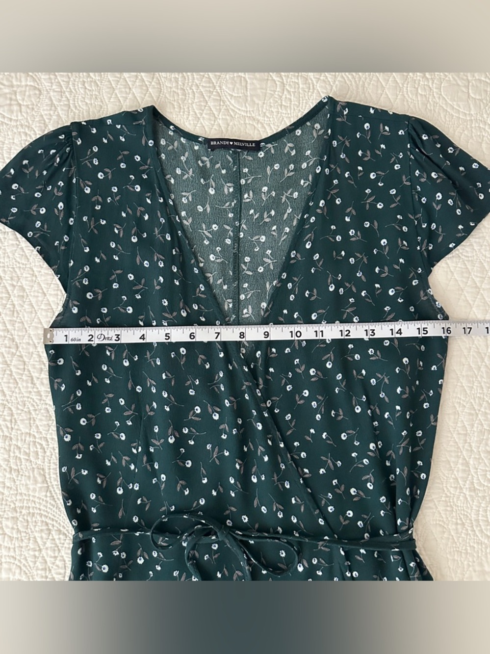 Brandy Melville Robbie Green Ditsy Floral Wrap Dress - Picture 7 of 16